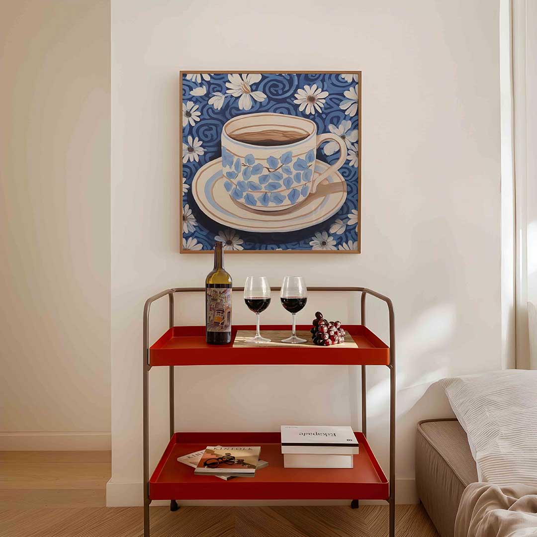 Bloemen en kopje – vierkante keuken wanddecoratie van WallArtistic