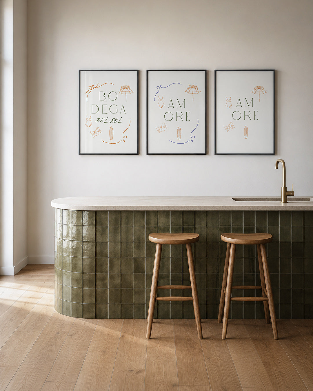 Zomerse lijnenspel posterset – tweede productweergave – deze posterset in drie delen toont sierlijke lijnen en