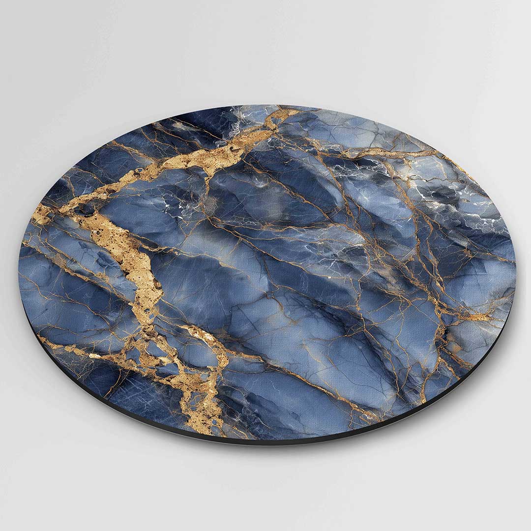 Blauwe en gouden aderen – abstracte wandkunst als muurcirkel van WallArtistic