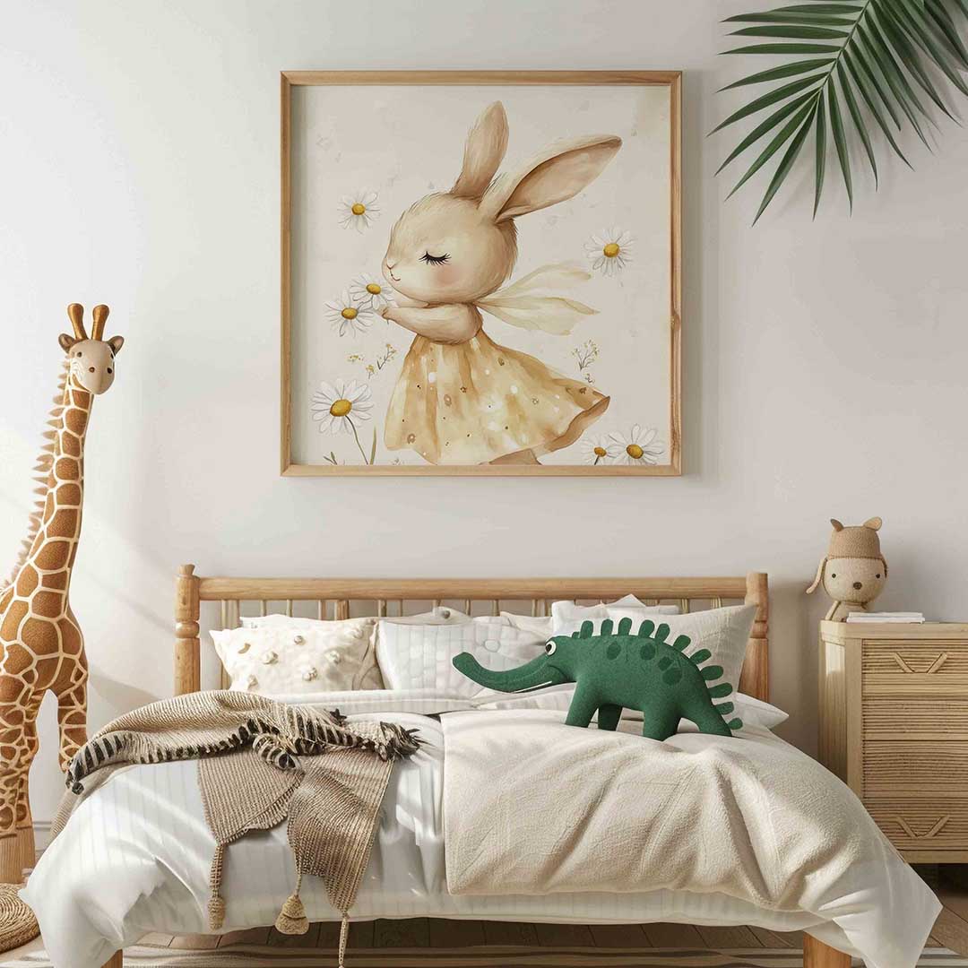 Konijn met bloemen – vierkante kinderkamer wanddecoratie van WallArtistic