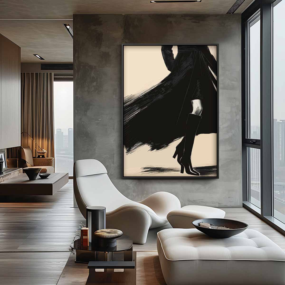 Elegante Schaduw in Beweging – canvas wanddecoratie in portret formaat