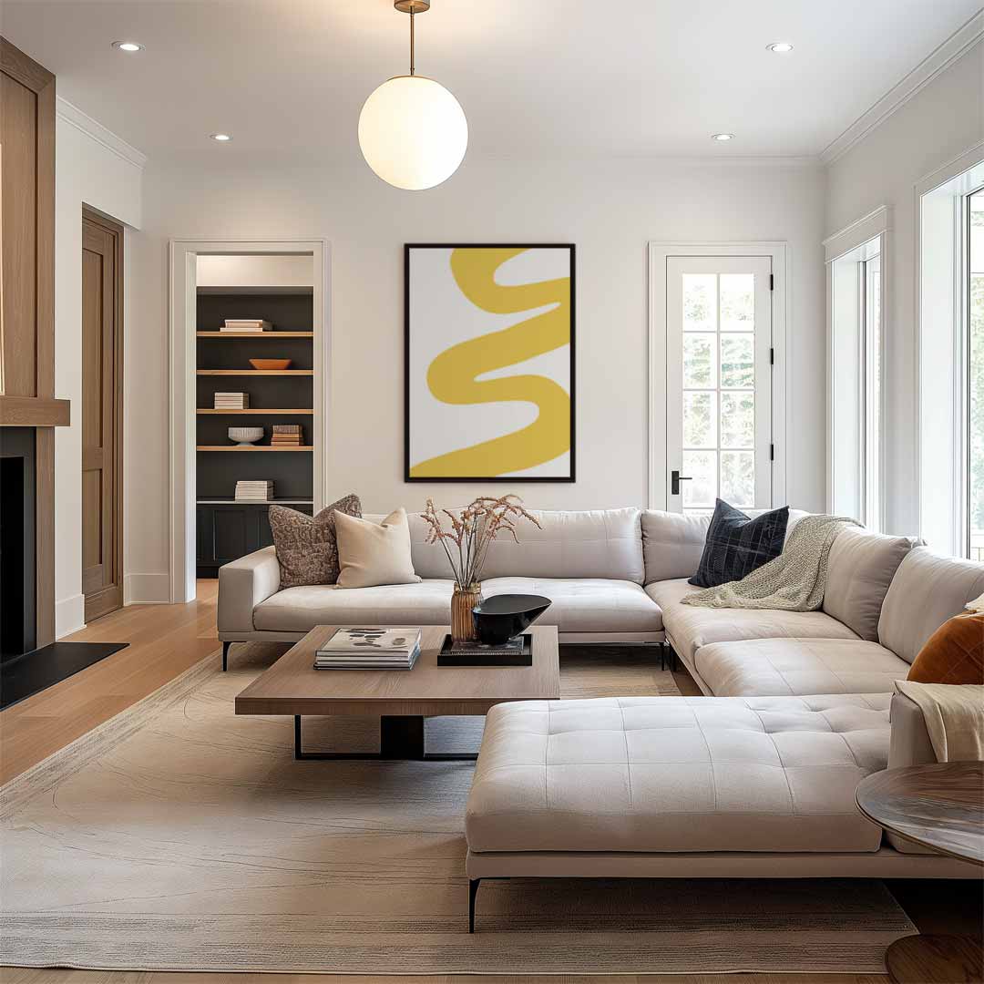 Vloeiende Gele Bewegingen – staand kunstwerk voor modern interieur