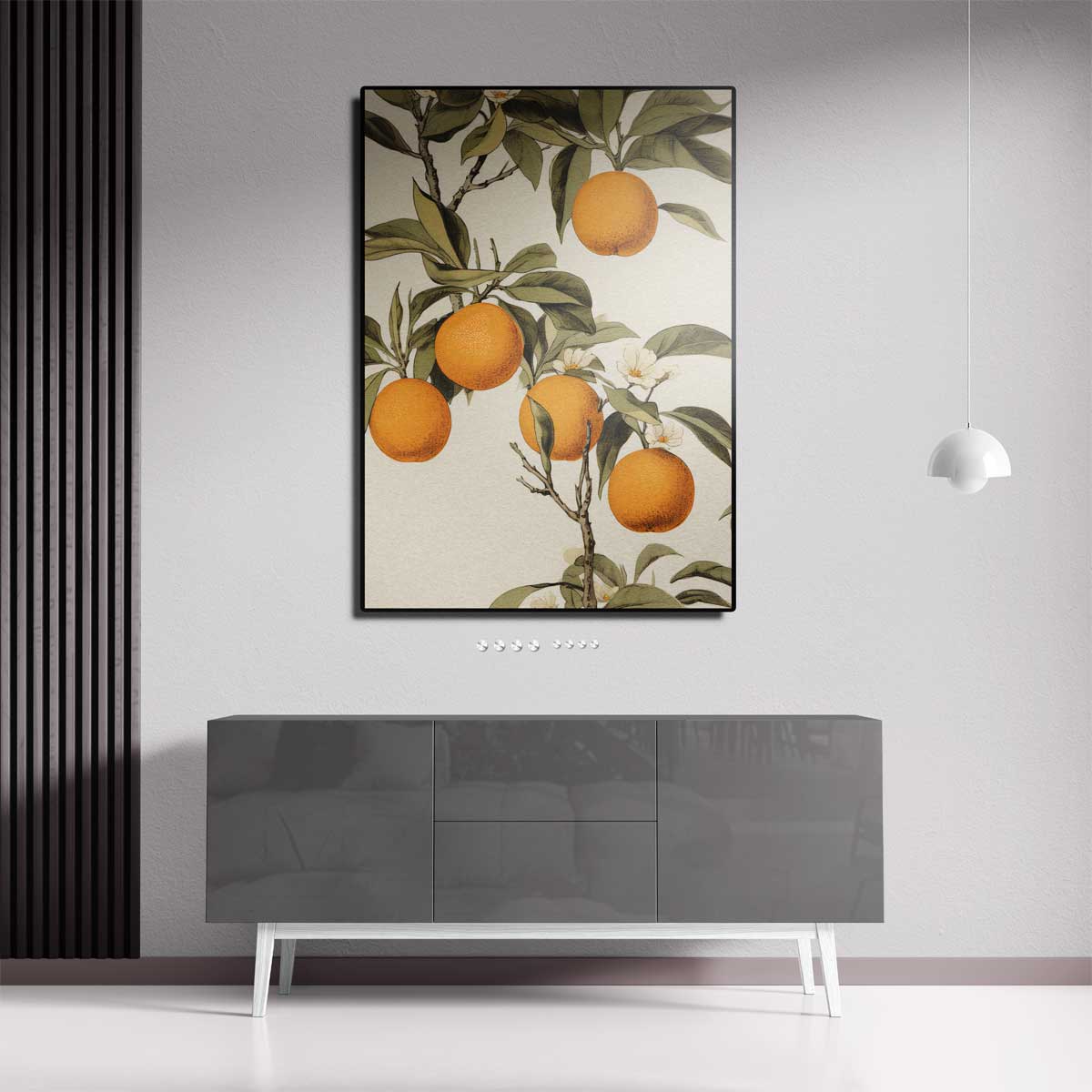 Zonnige Sinaasappelboom Illustratie – staande wandkunst voor woonkamer of interieur