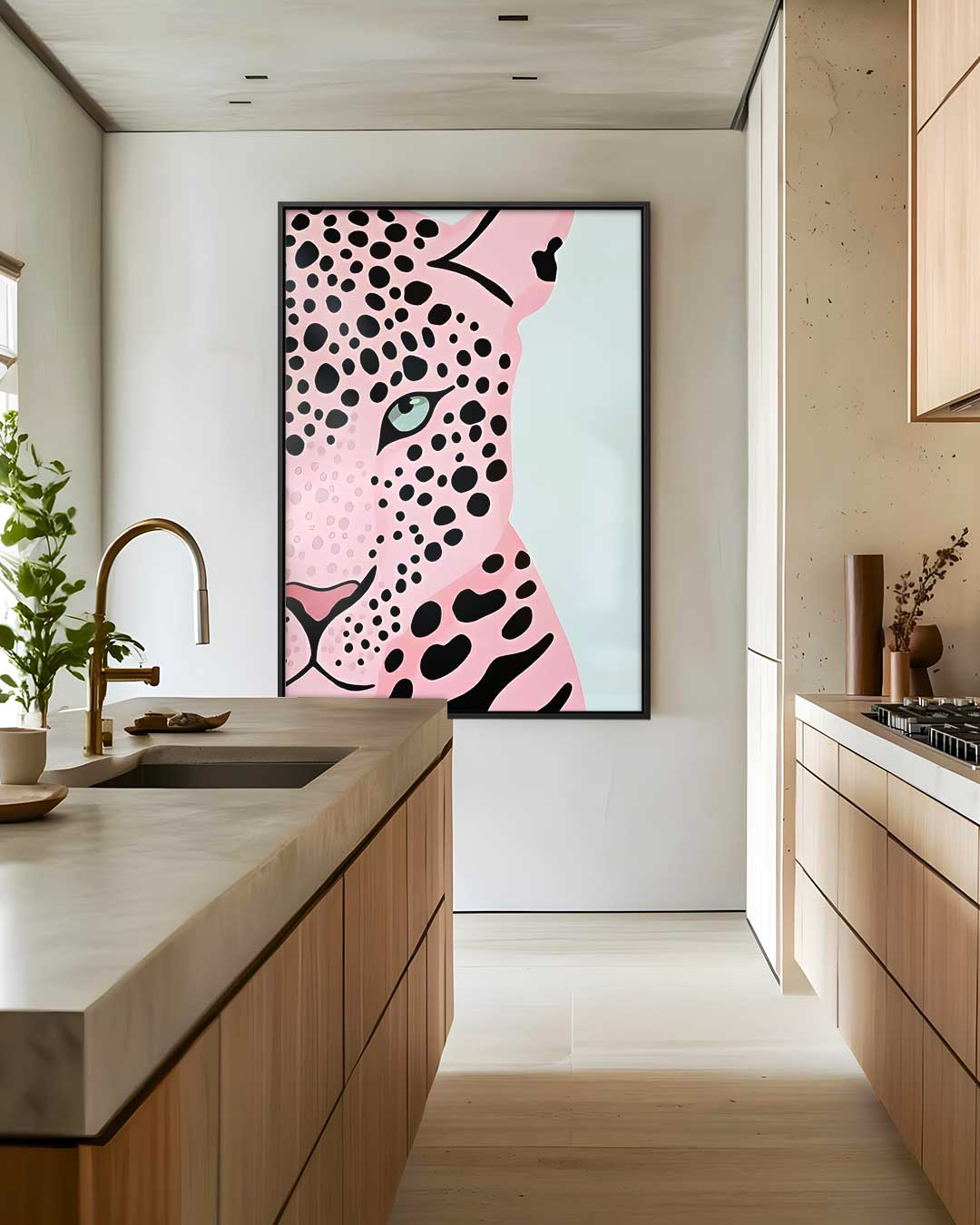 Roze Luipaard Pop Art – modern portret kunstwerk van WallArtistic