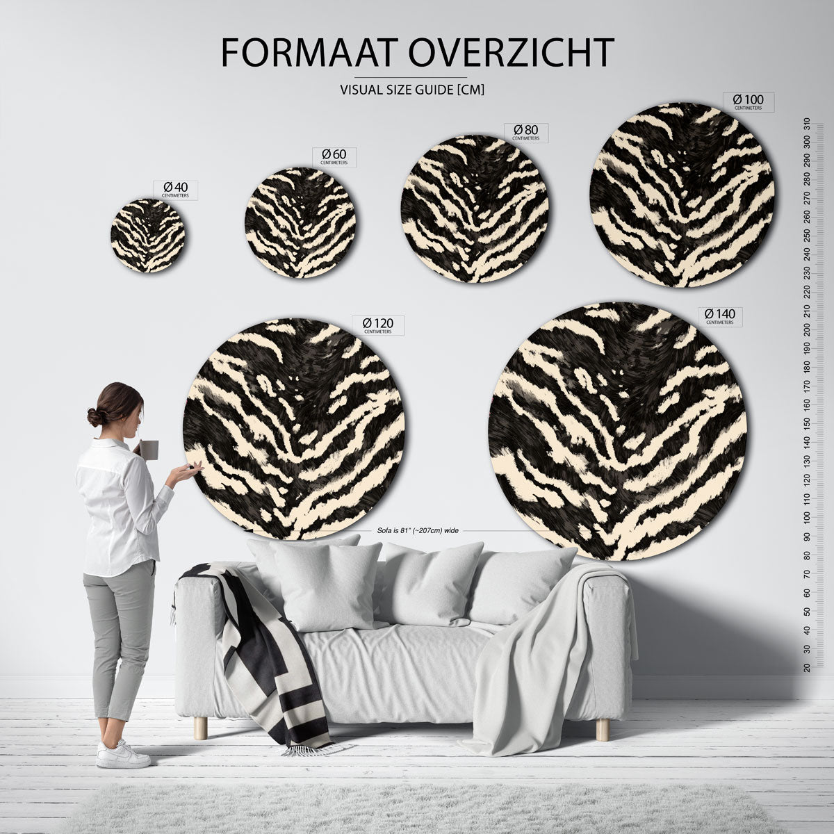 Zebra patroon – safari wandkunst als moderne muurcirkel