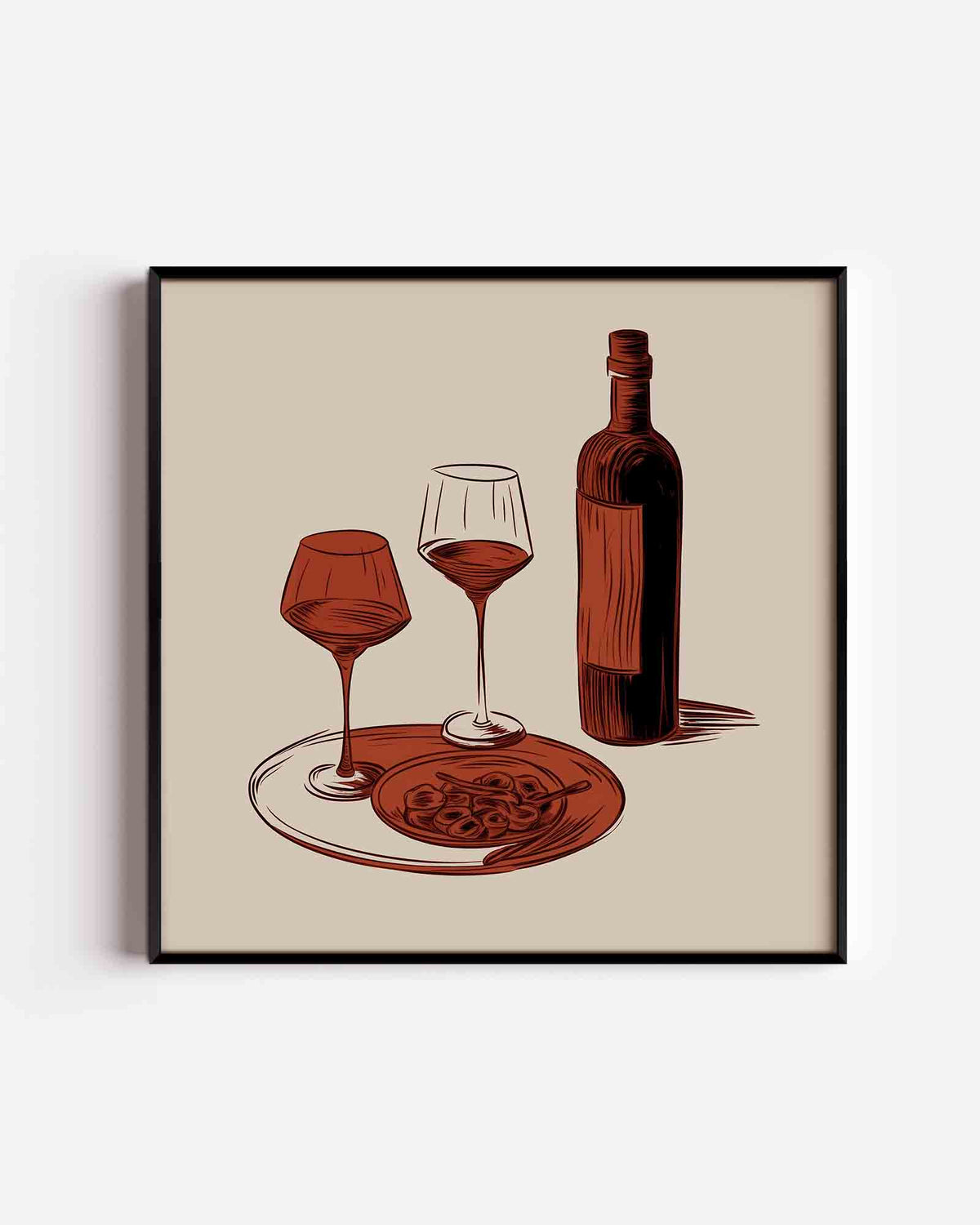 Wijn en diner – keuken vierkante poster als wanddecoratie