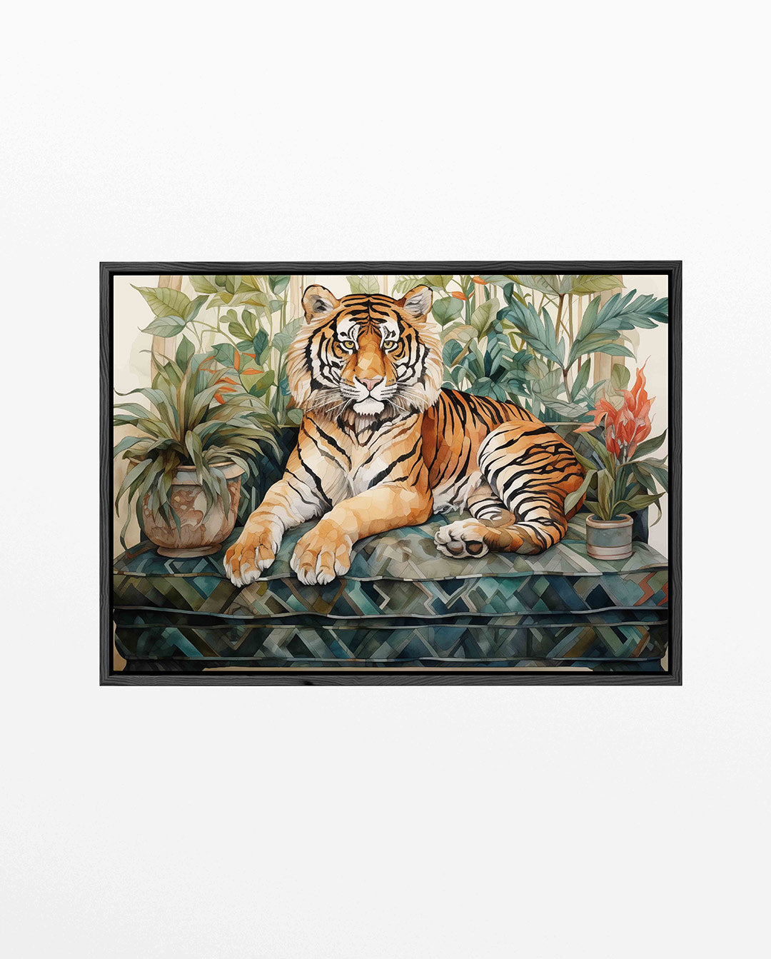 Tijger en bladeren – liggend wanddecoratie kunstwerk