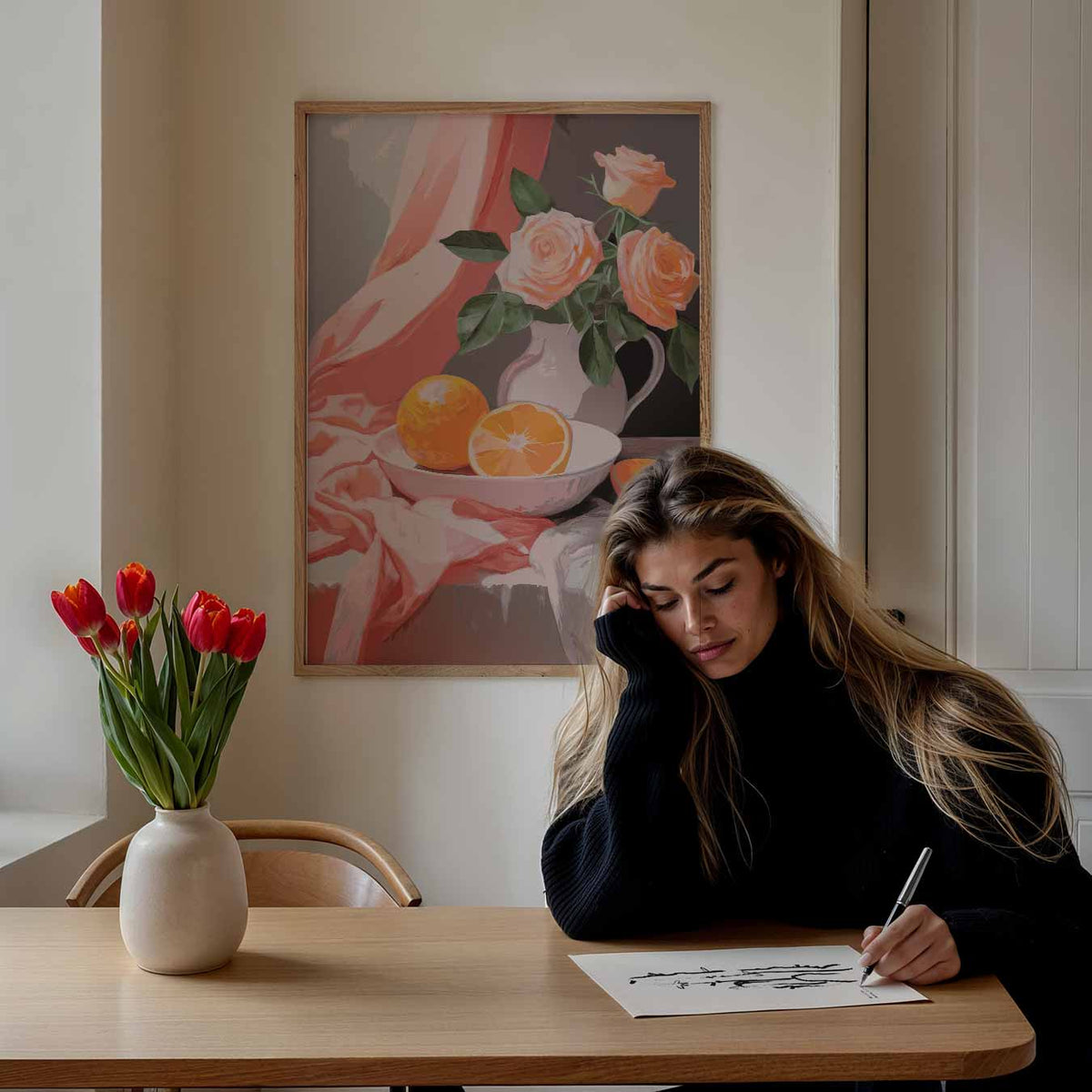 Romantische Rozen en Sinaasappels – bloemen poster als moderne staande wanddecoratie