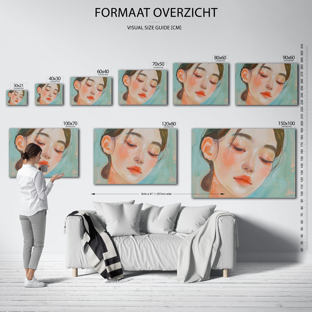 Portret van vrouw – landscape muurposter met eigentijdse illustratie
