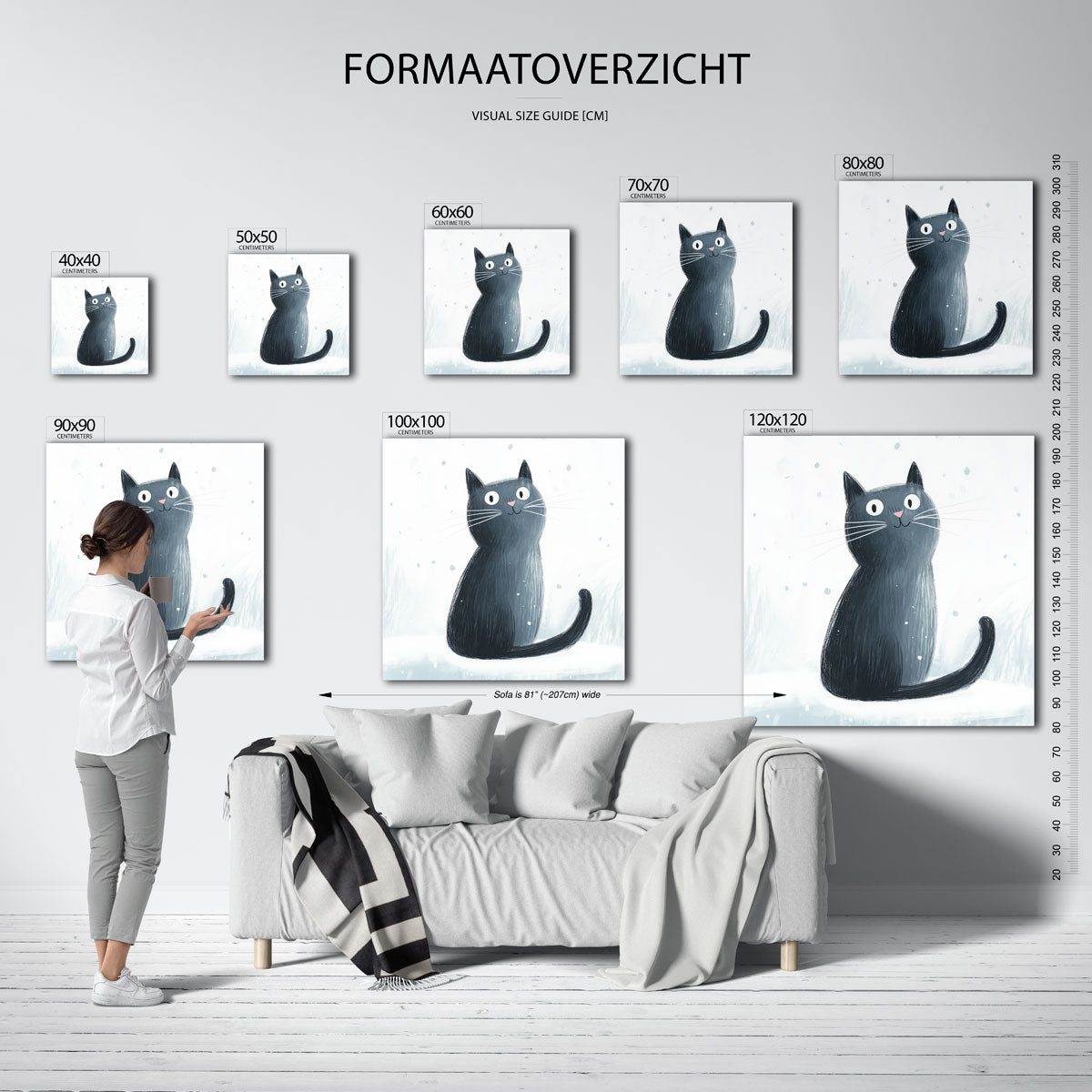 Zwarte kat – vierkante muurposter voor de kinderkamer