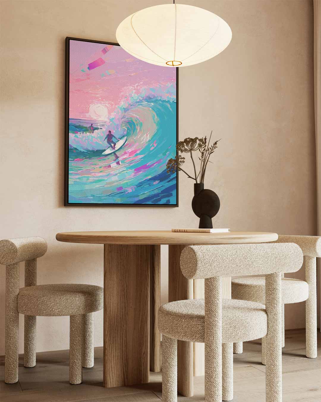 Surfen bij Zonsondergang – staand kunstwerk voor modern interieur