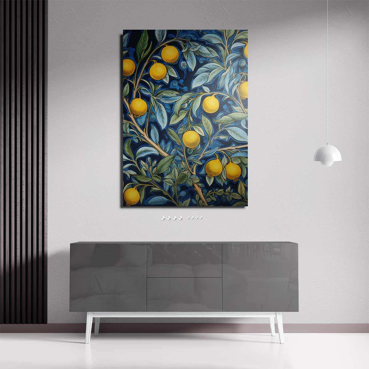 Zonnige Citroenen op Blauw – staande wandkunst voor woonkamer of interieur