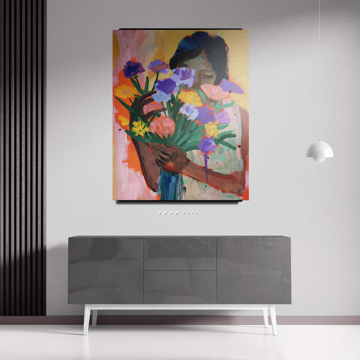 Bloemenliefde – kunstwerk met zwarte baklijst