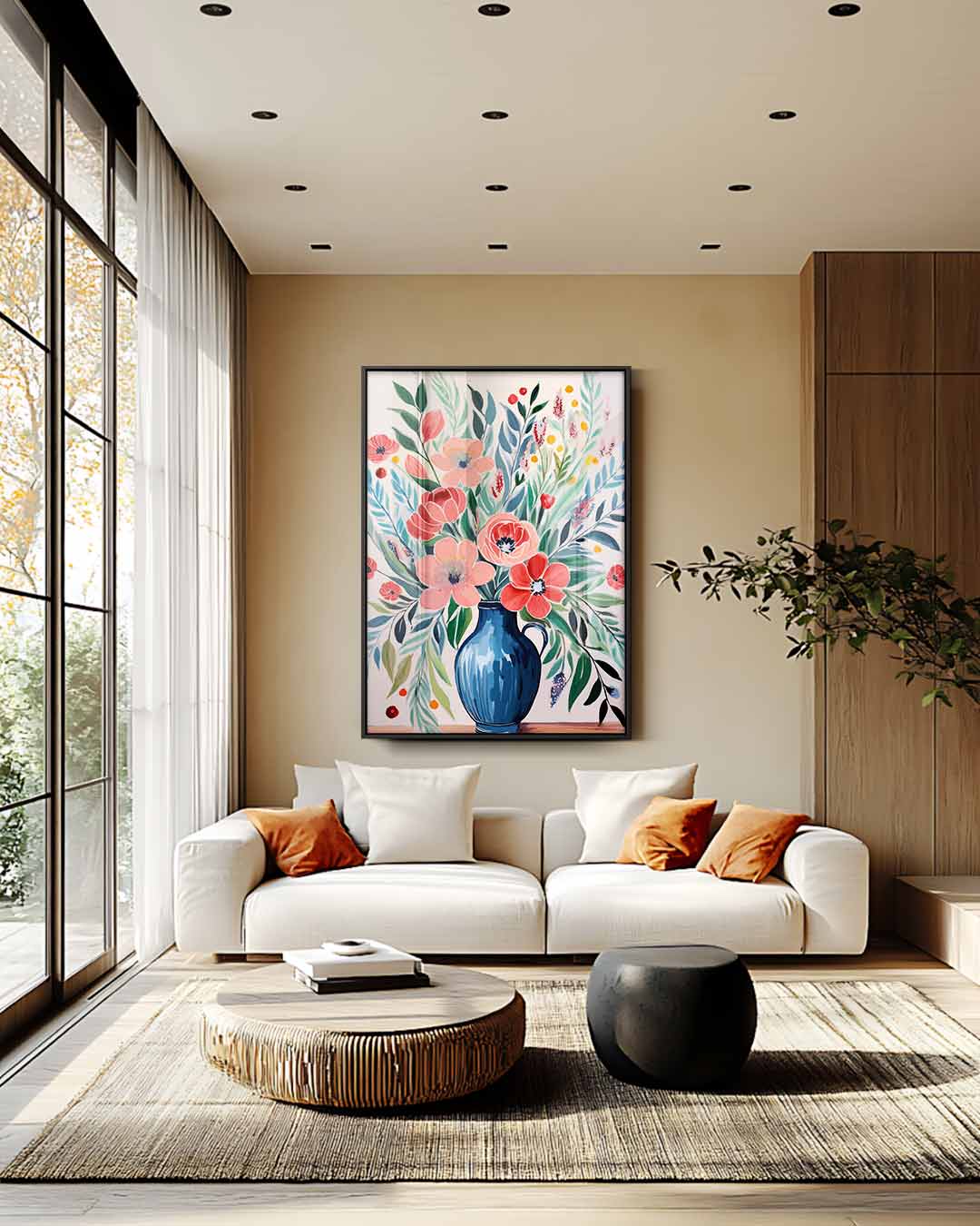 Bloemrijke Vase – kunstwerk met zwarte baklijst