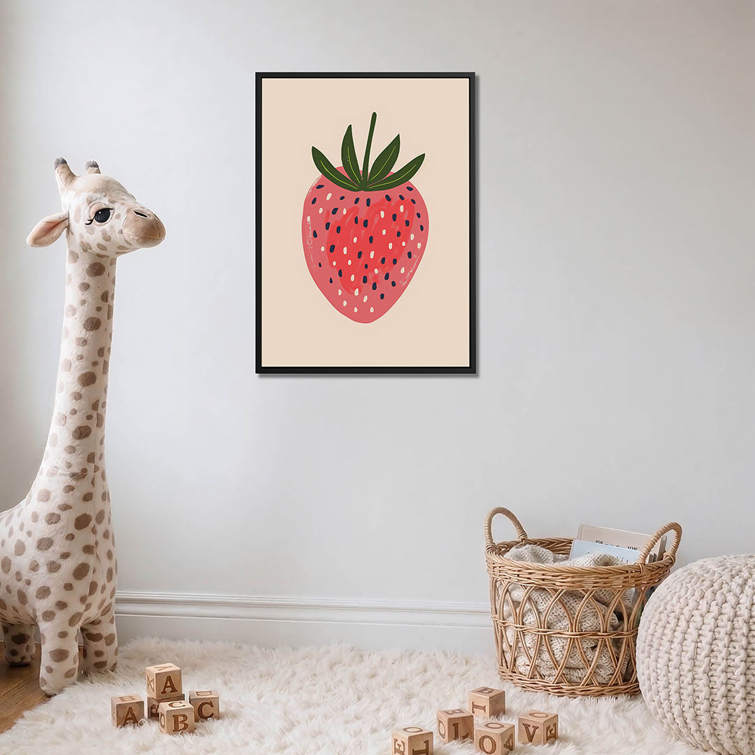 Speelse aardbei illustratie – moderne staande wandkunst