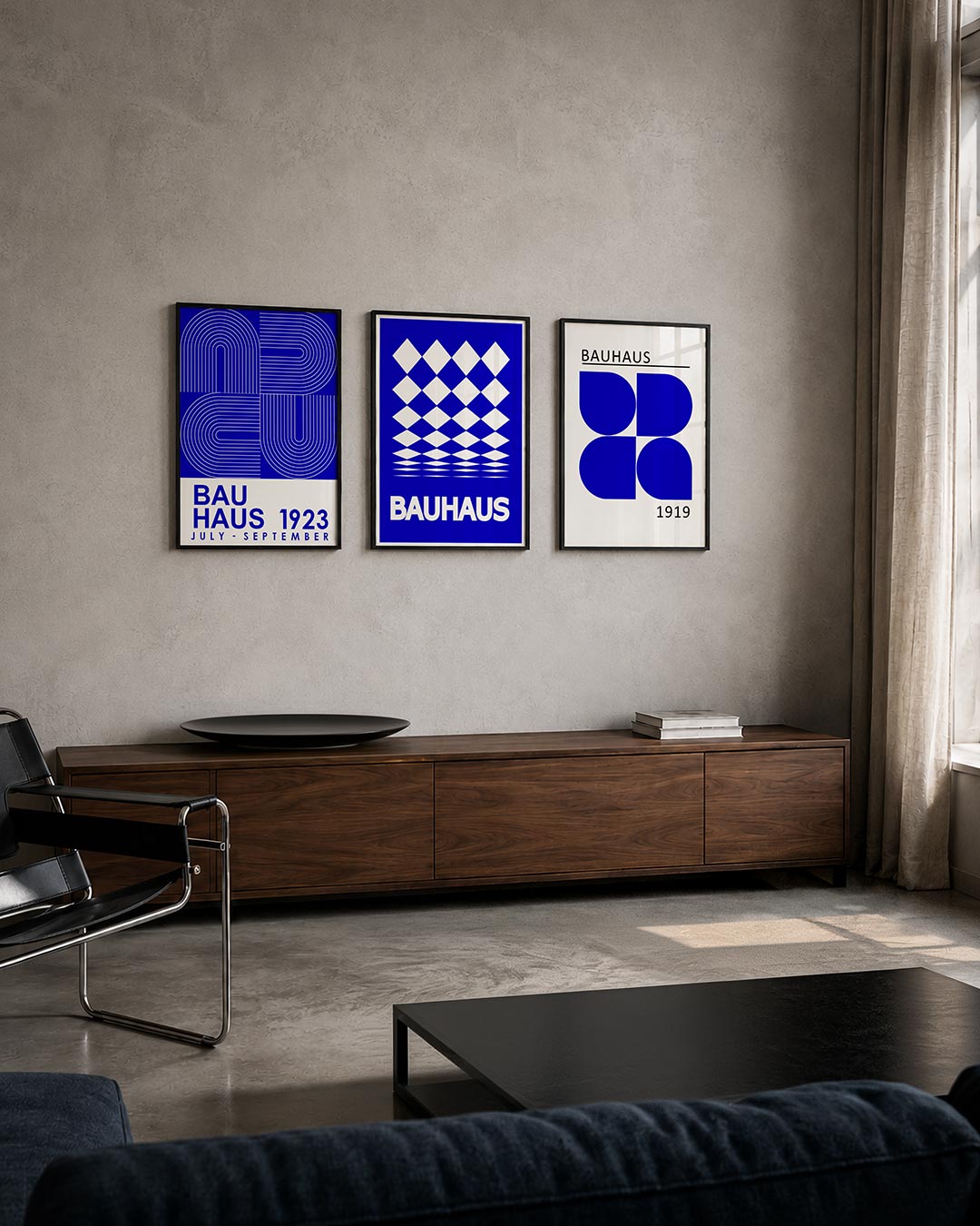 Lijnen en bogen posterset – tweede productweergave – deze posterset in drie delen toont een dynamisch lijnenspel met gebogen