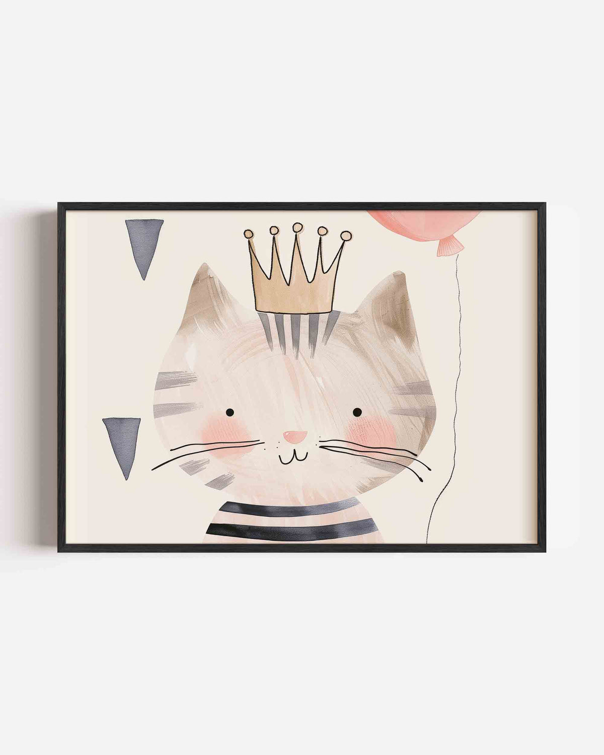 Kat met kroon en ballon – landscape kinderposter als wanddecoratie