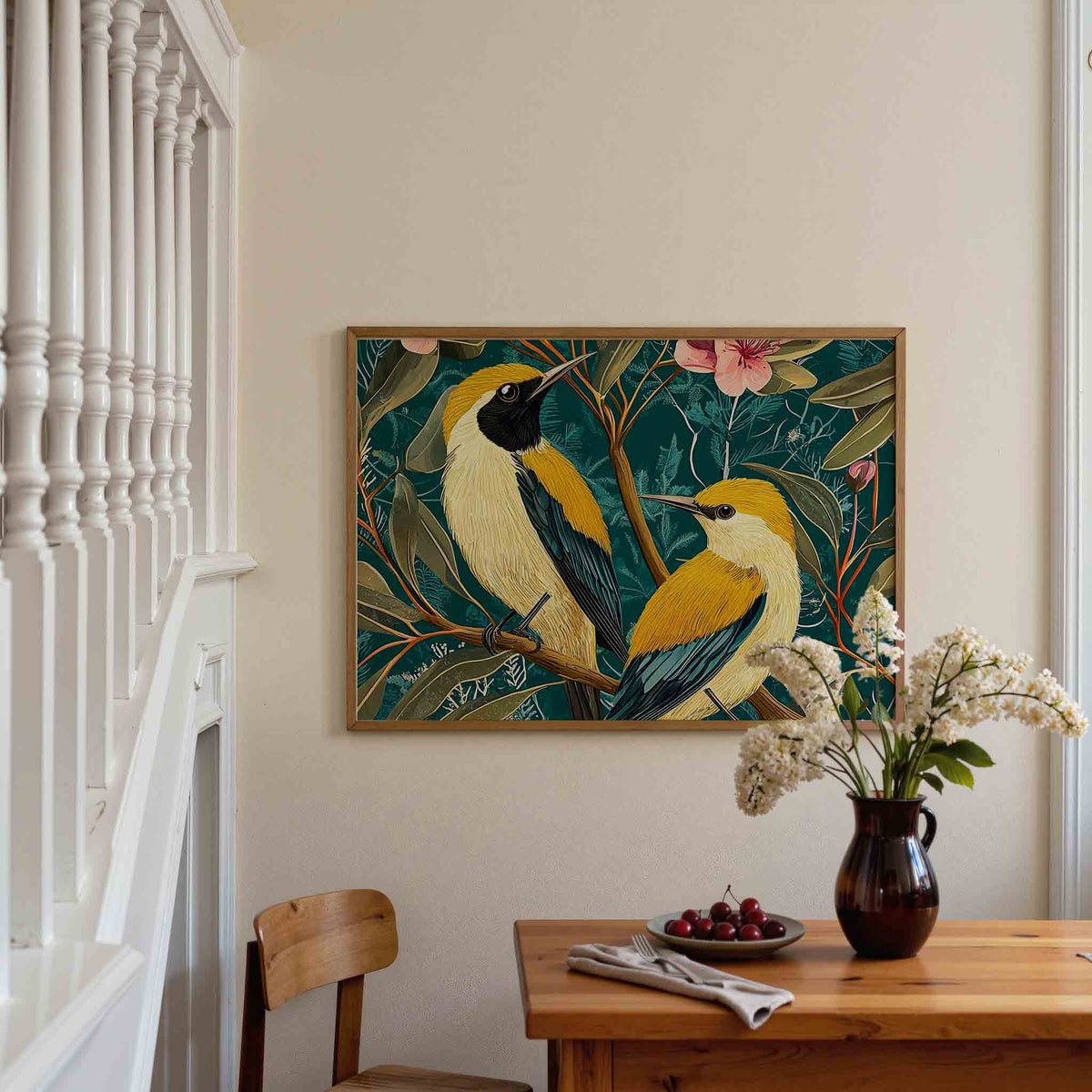 Vogels en bloemen – dieren poster in liggend formaat