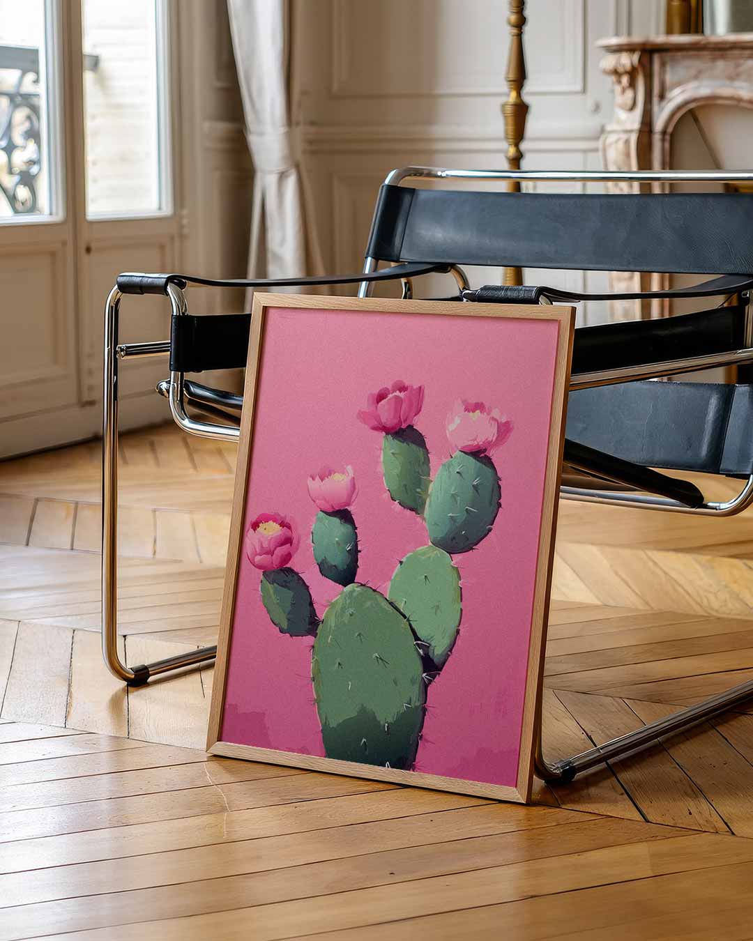 Cactus Bloemenpracht op Roze – staande muurposter voor Pasen