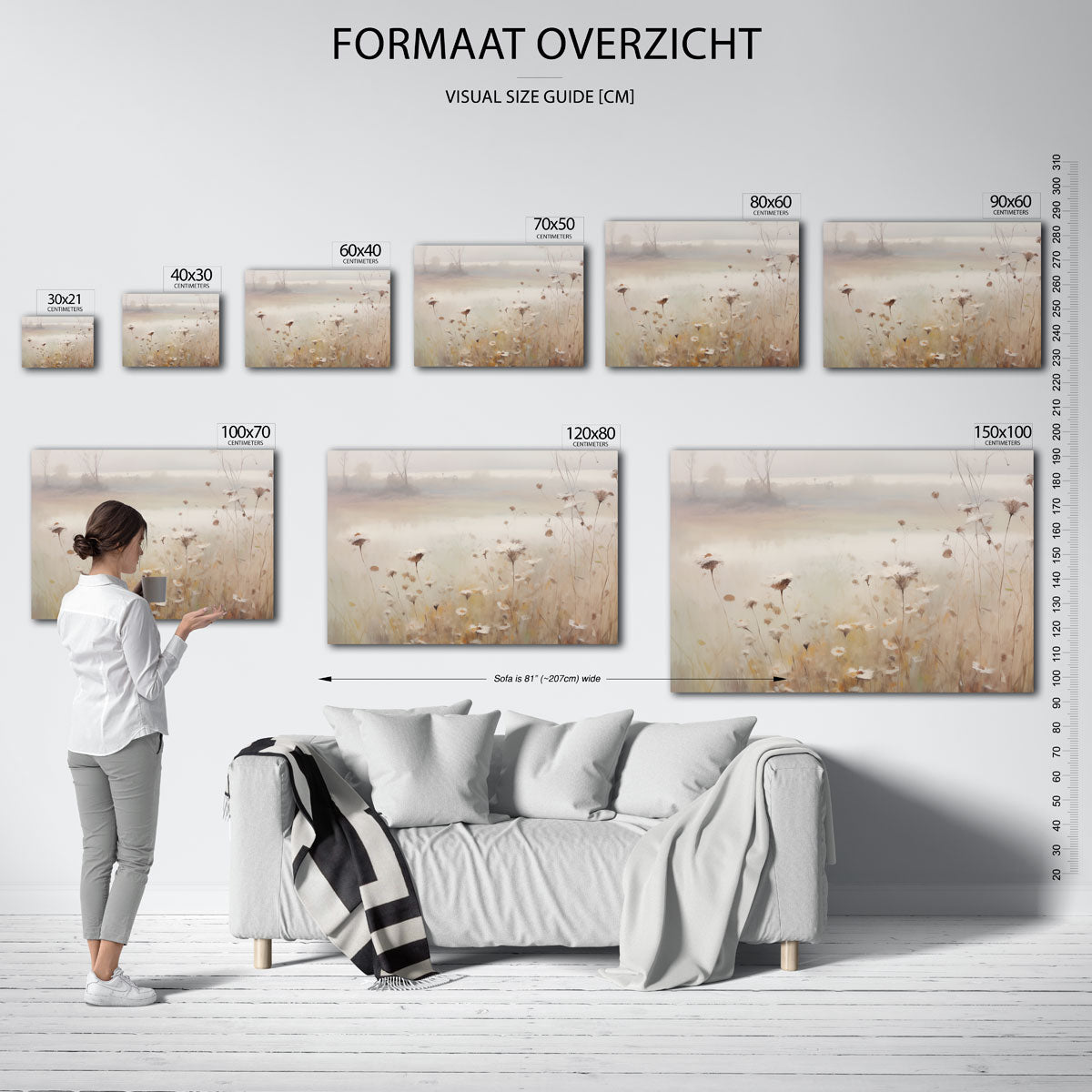 Bloemen in mist – liggende muurposter met kleurrijke abstracte vormen