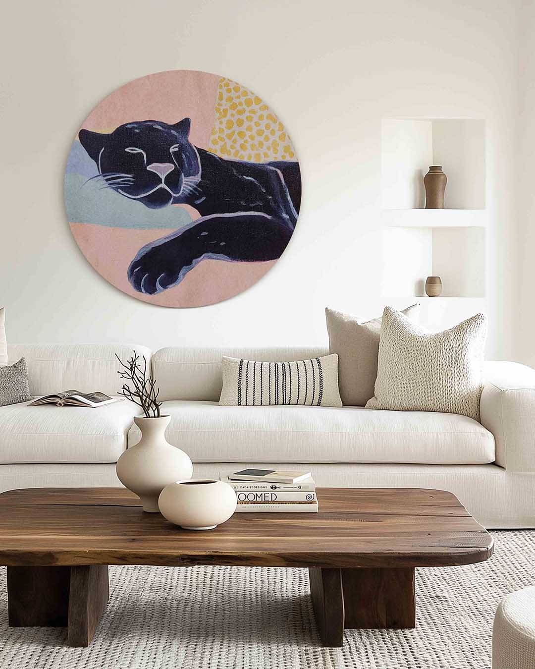 Zwarte panter – muurcirkel met kleur en vormen voor aan de muur