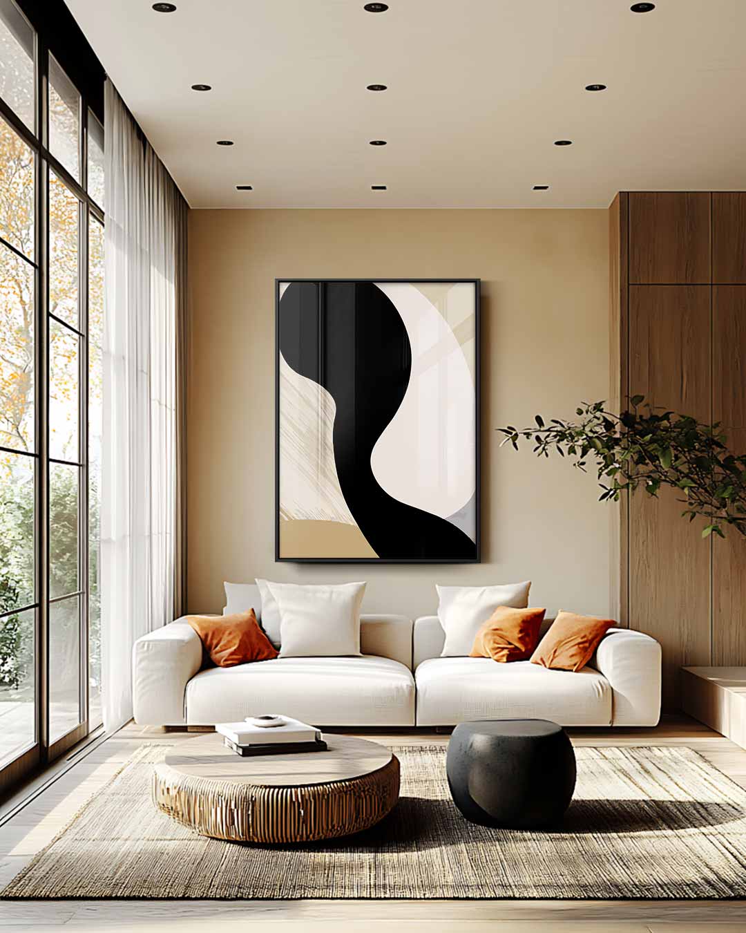 Abstracte Vormen in Beige – staande wandkunst voor woonkamer of interieur