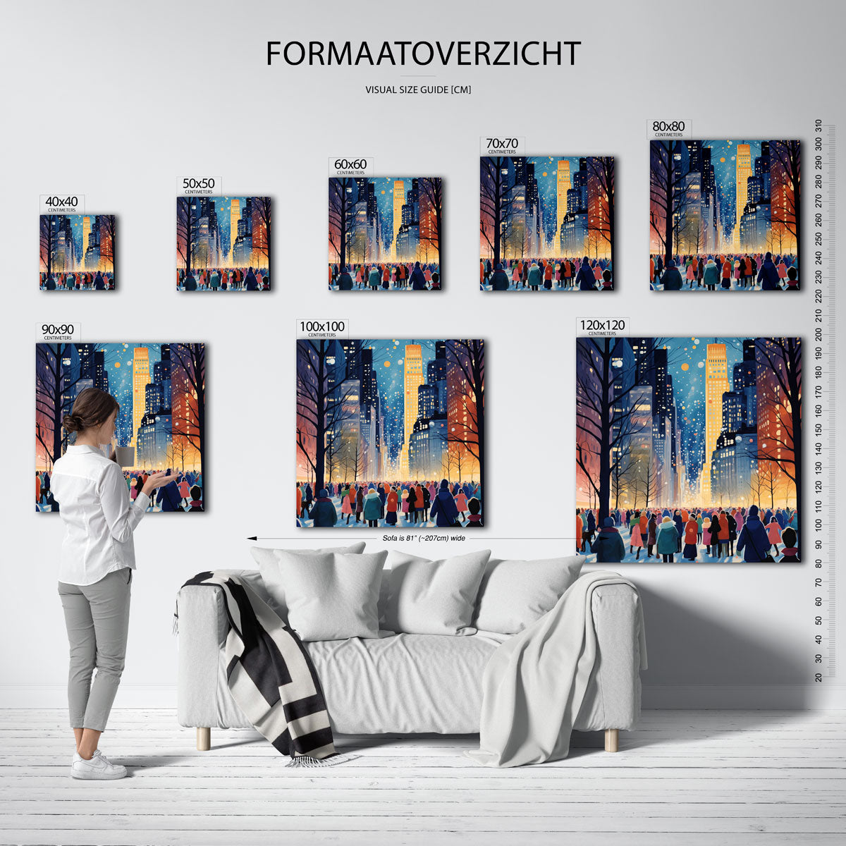 Winterse stadswandeling – vierkante muurposter voor kerst