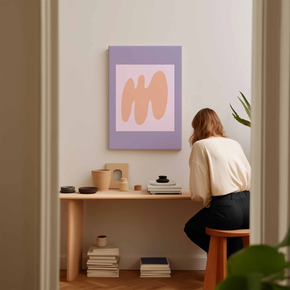 Zachte Aardetinten Abstractie – staand kunstwerk voor modern interieur