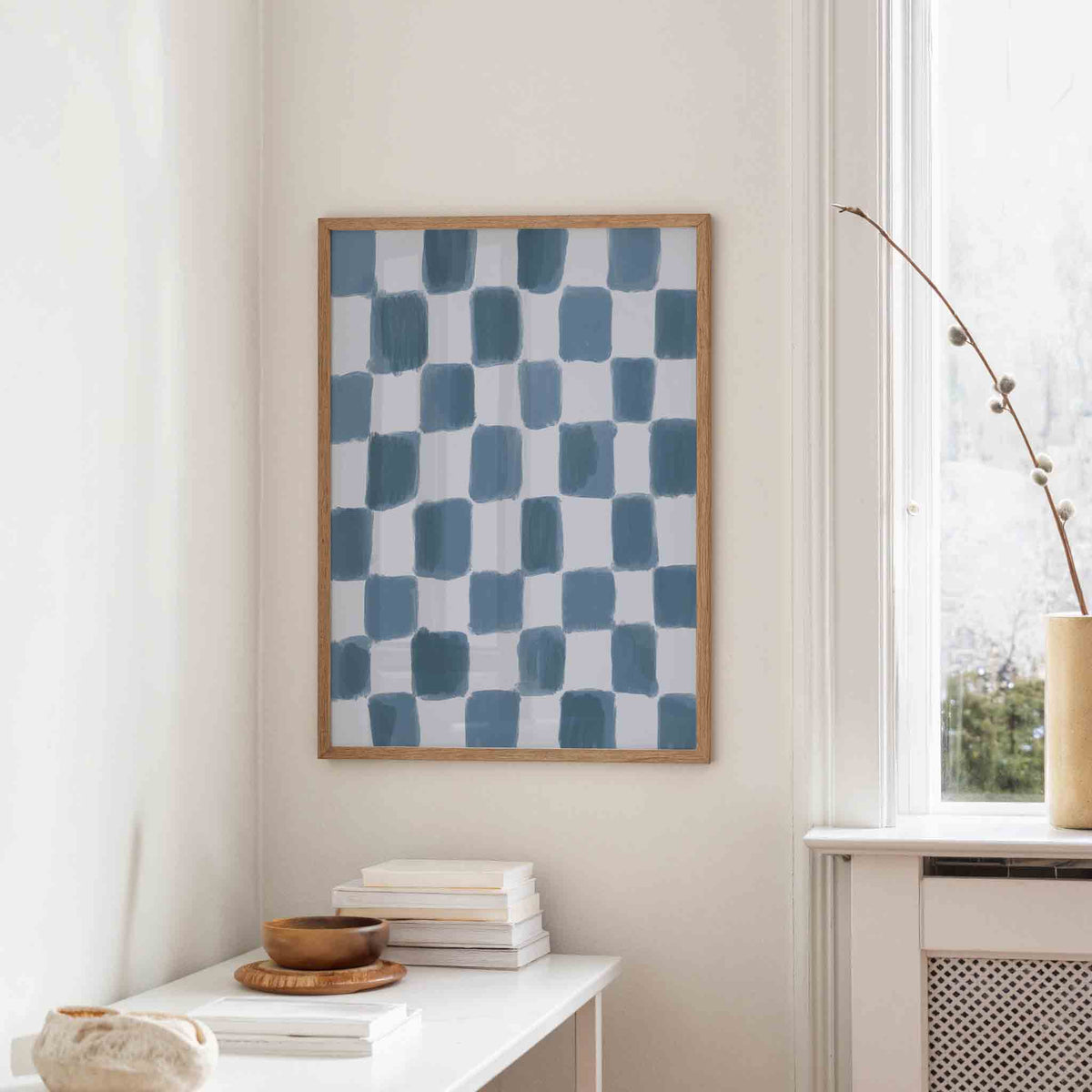 Blauwe vierkanten – staande design wanddecoratie van WallArtistic