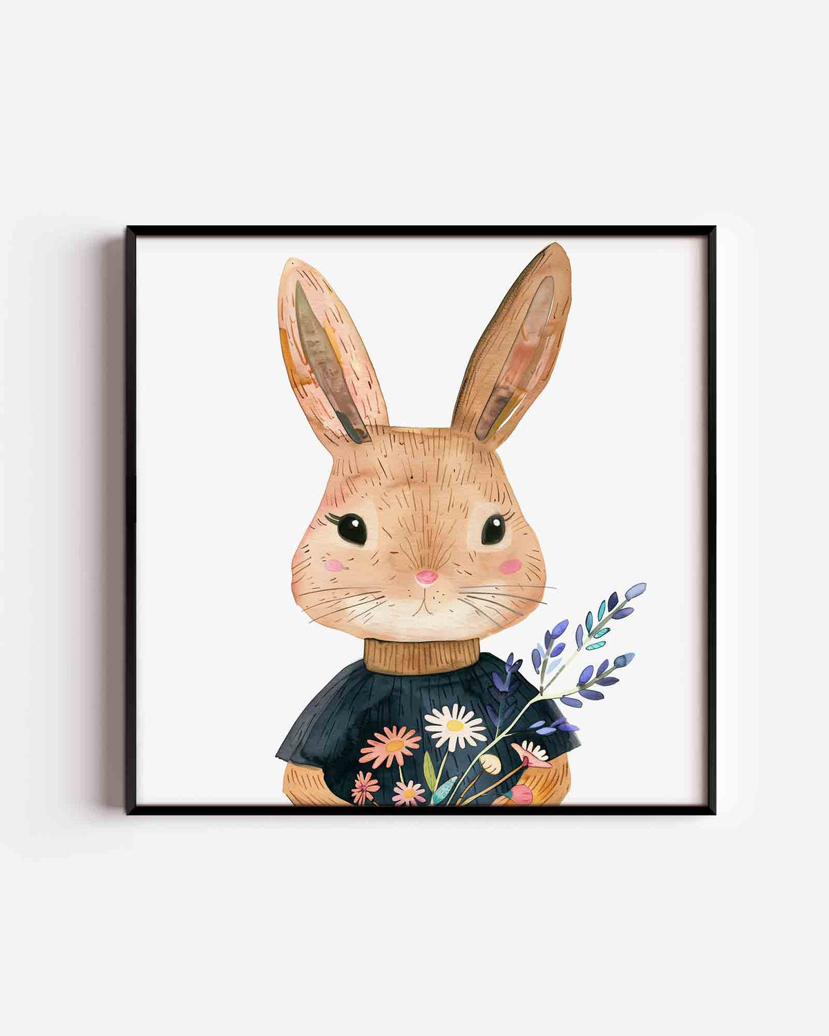Konijn met bloemen – vierkante kinderposter als wanddecoratie