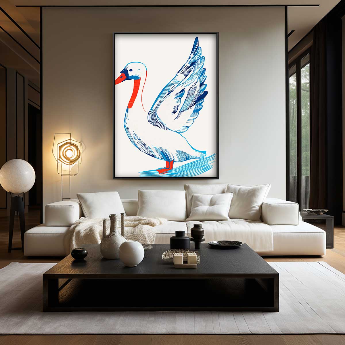 Kleurrijke Zwaan Illustratie – staand kunstwerk voor modern interieur