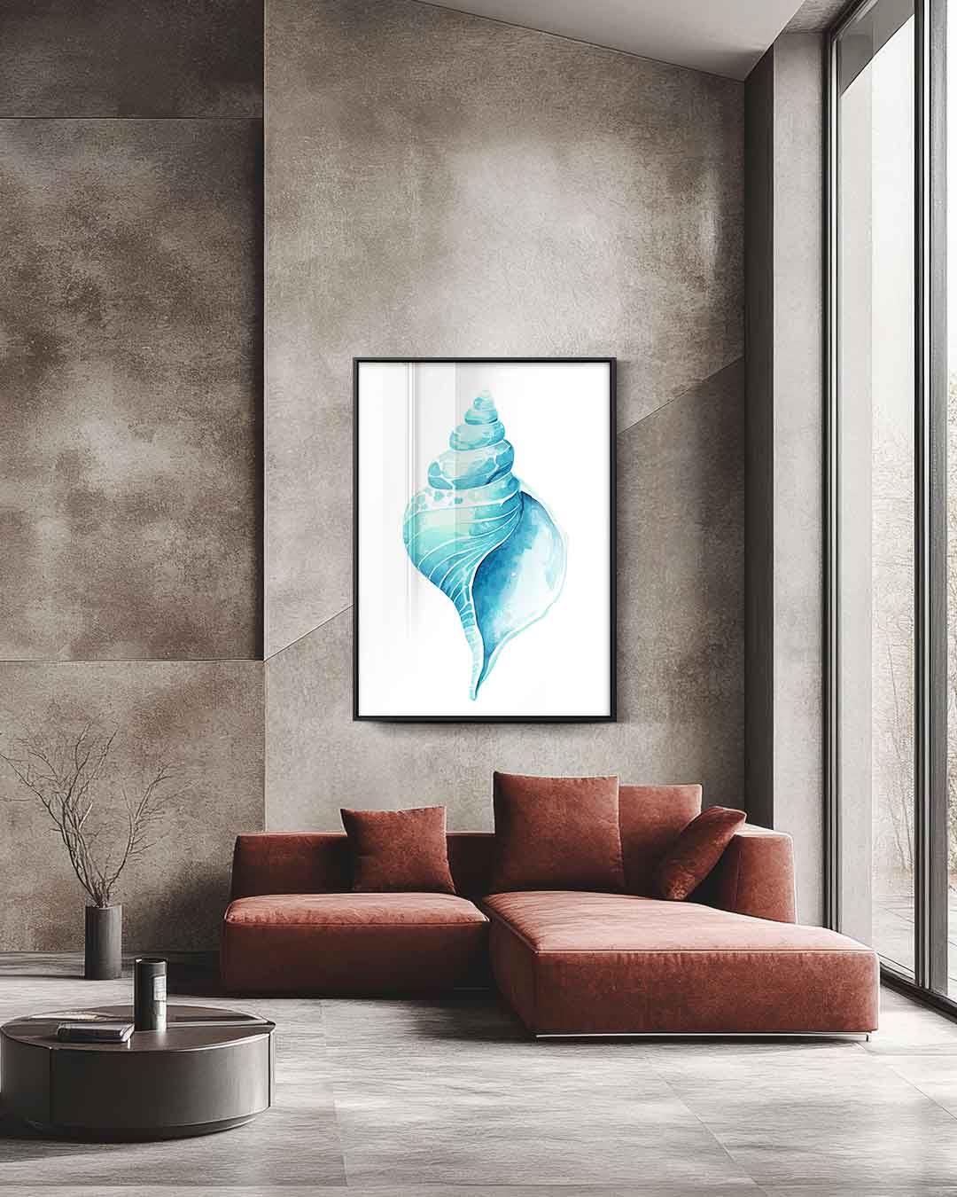 Turquoise Schelp Illustratie – staande wandkunst voor woonkamer of interieur