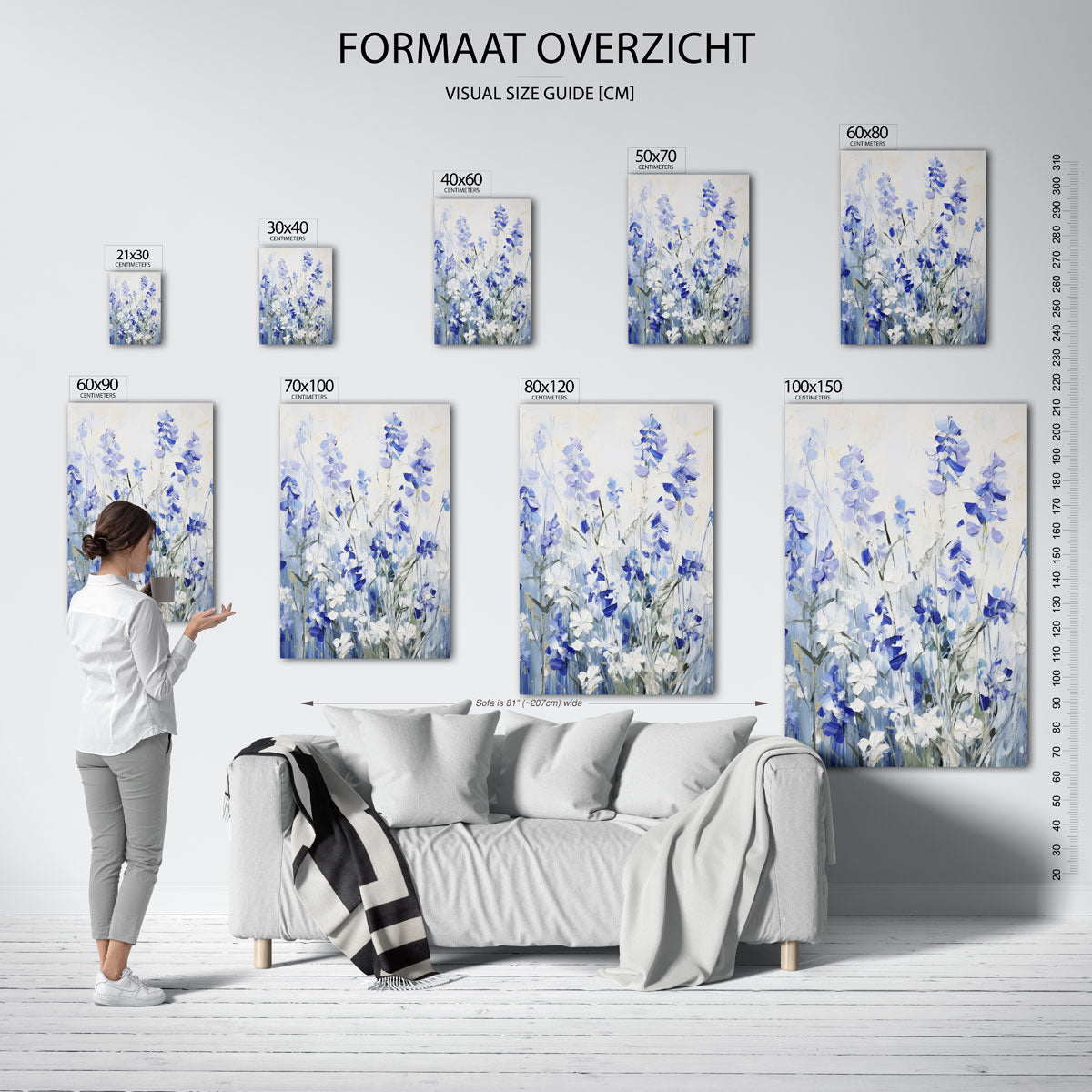 Blauwe bloemen – staande muurposter met bloemen