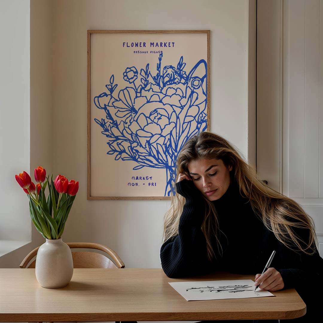 Bloemenmarkt Illustratie – bloemen poster in staand formaat