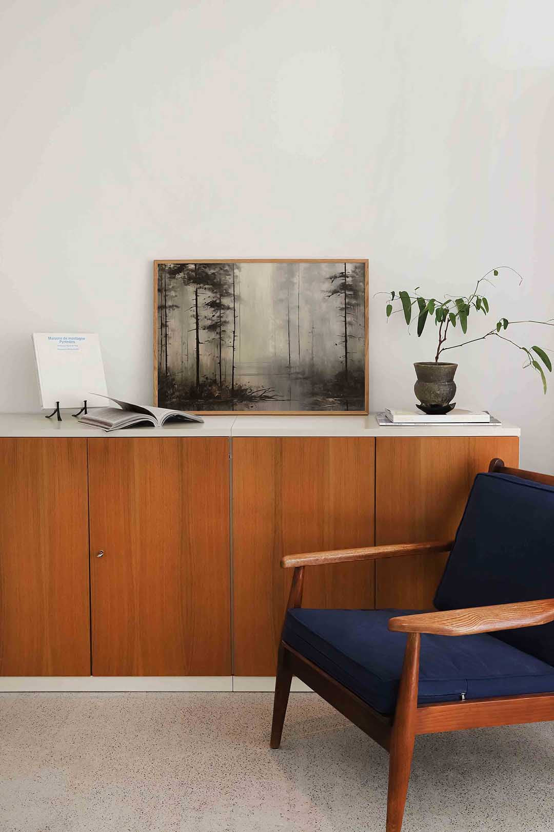 Bomen in mist – moderne landscape wanddecoratie van WallArtistic