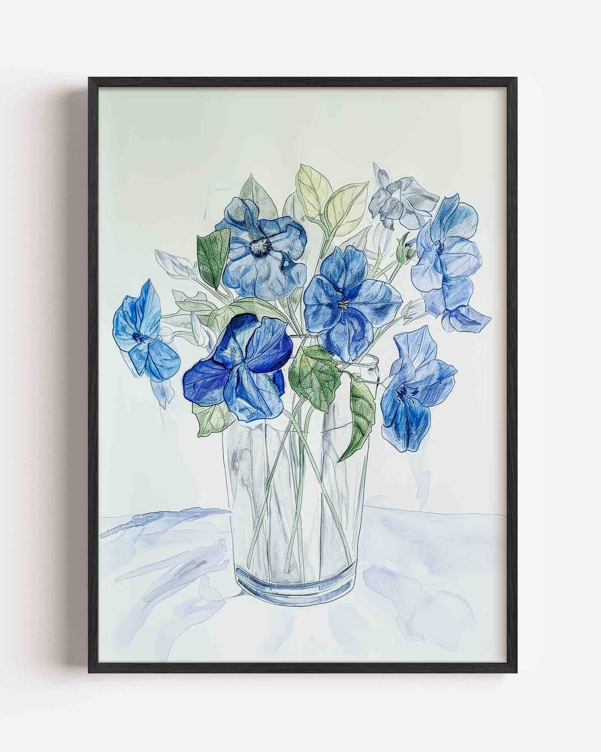 Blauwe bloemen in vaas – Kunst & Design poster als staande wanddecoratie