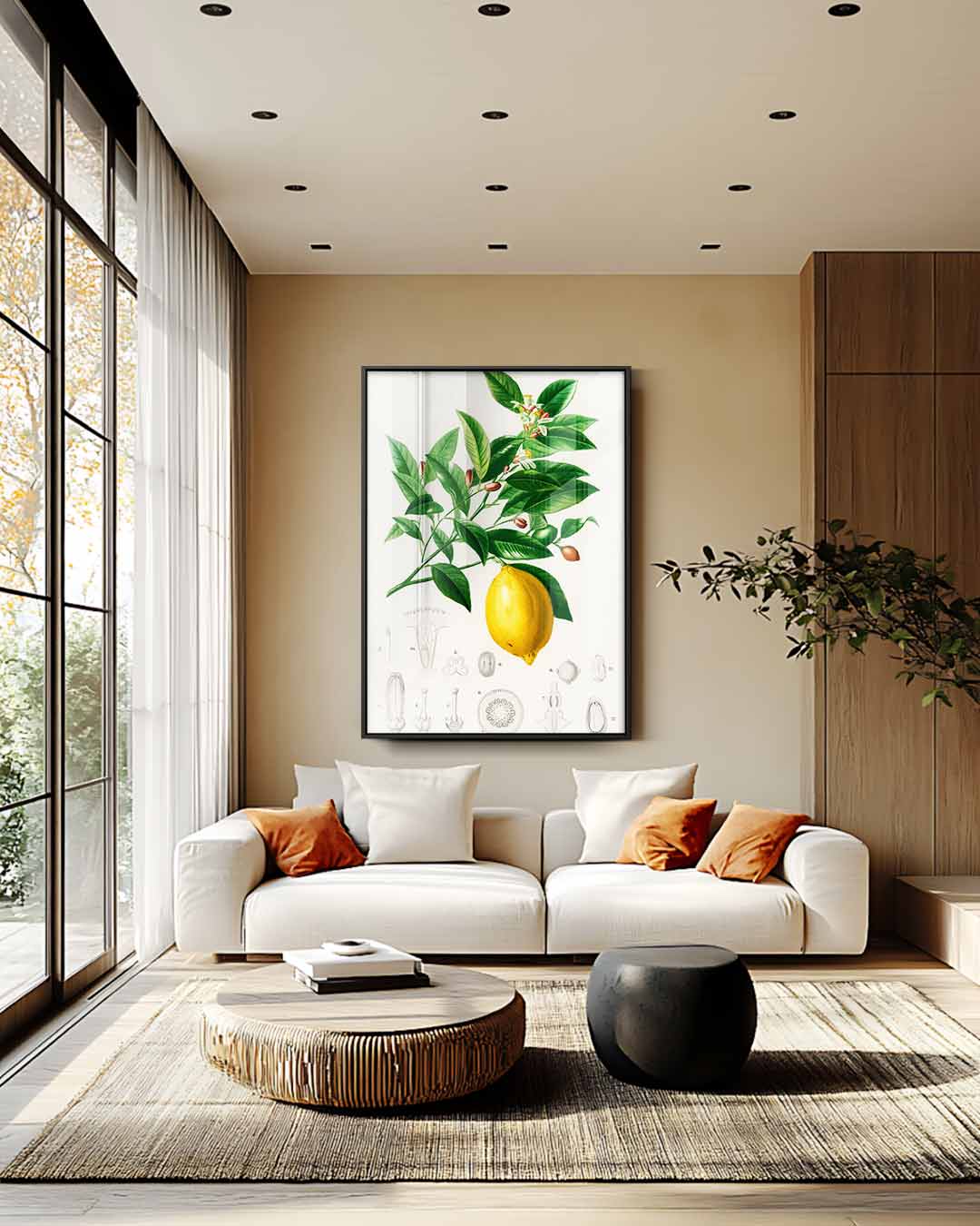 Botanische Illustratie van Citroenplant – staand kunstwerk voor modern interieur