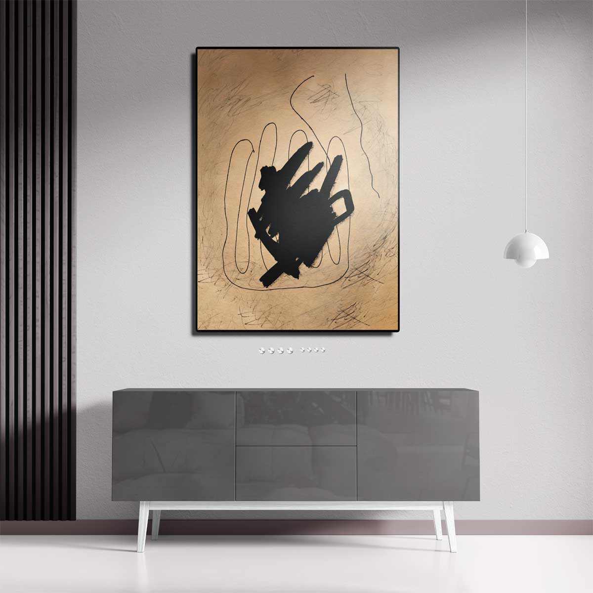 Abstracte Expressie in Zwart en Beige – dibond kunstwerk als wanddecoratie