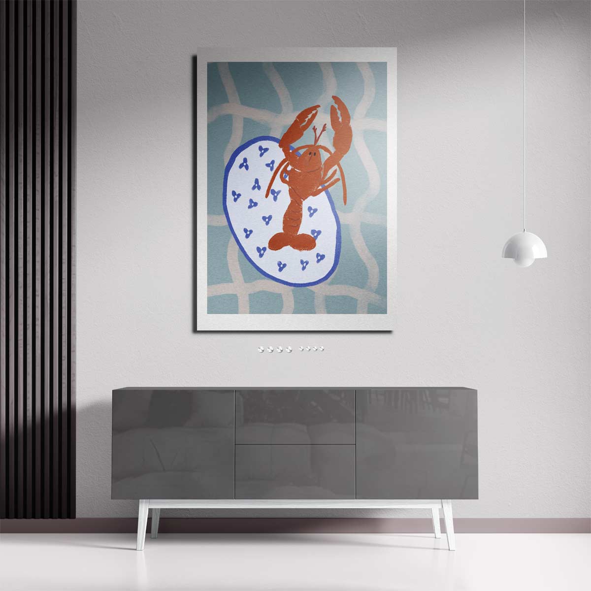 Dansende Kreeft op Servies – staande wandkunst voor woonkamer of interieur