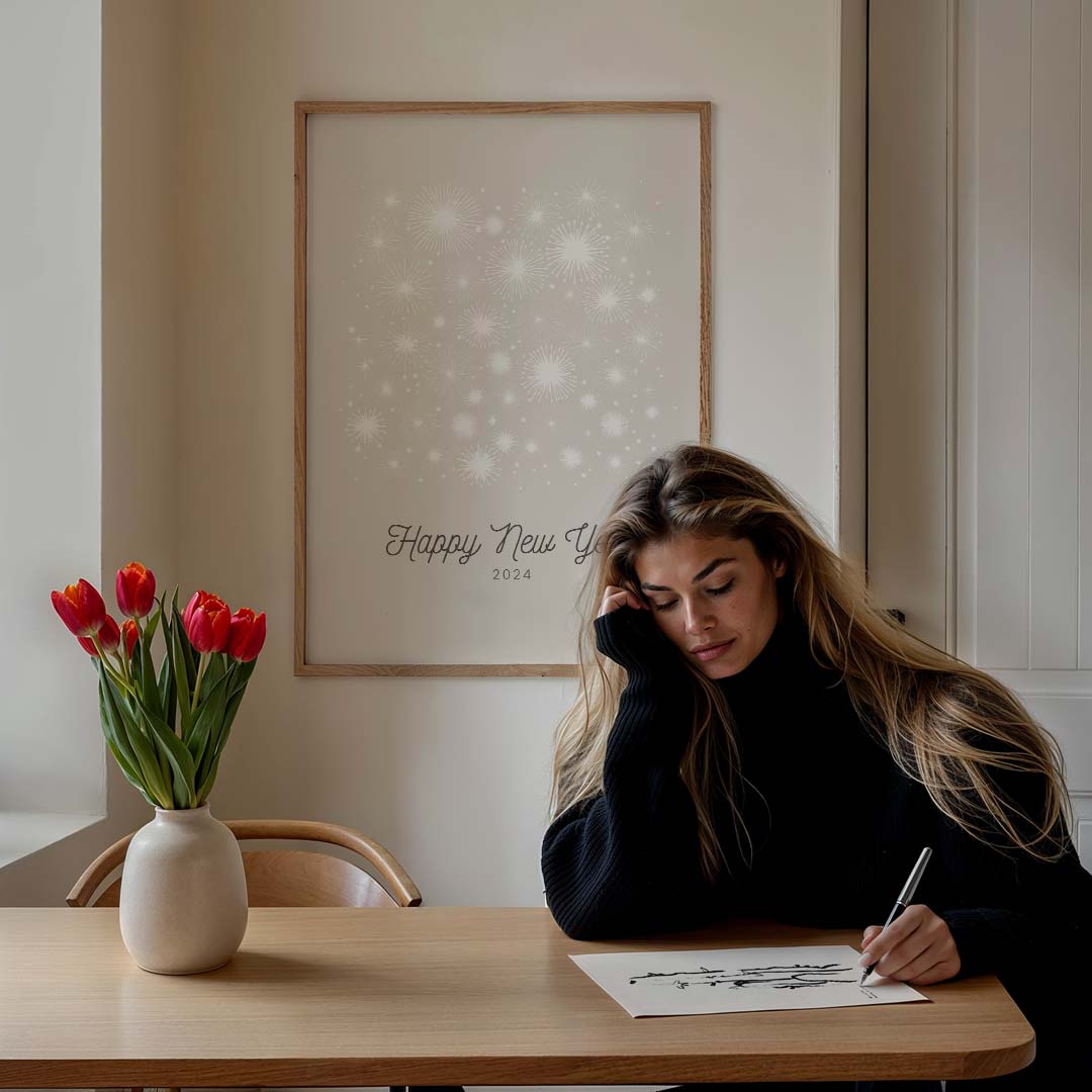 Stijlvolle Nieuwjaarsposter 2024 – feestelijke wandkunst als portret poster