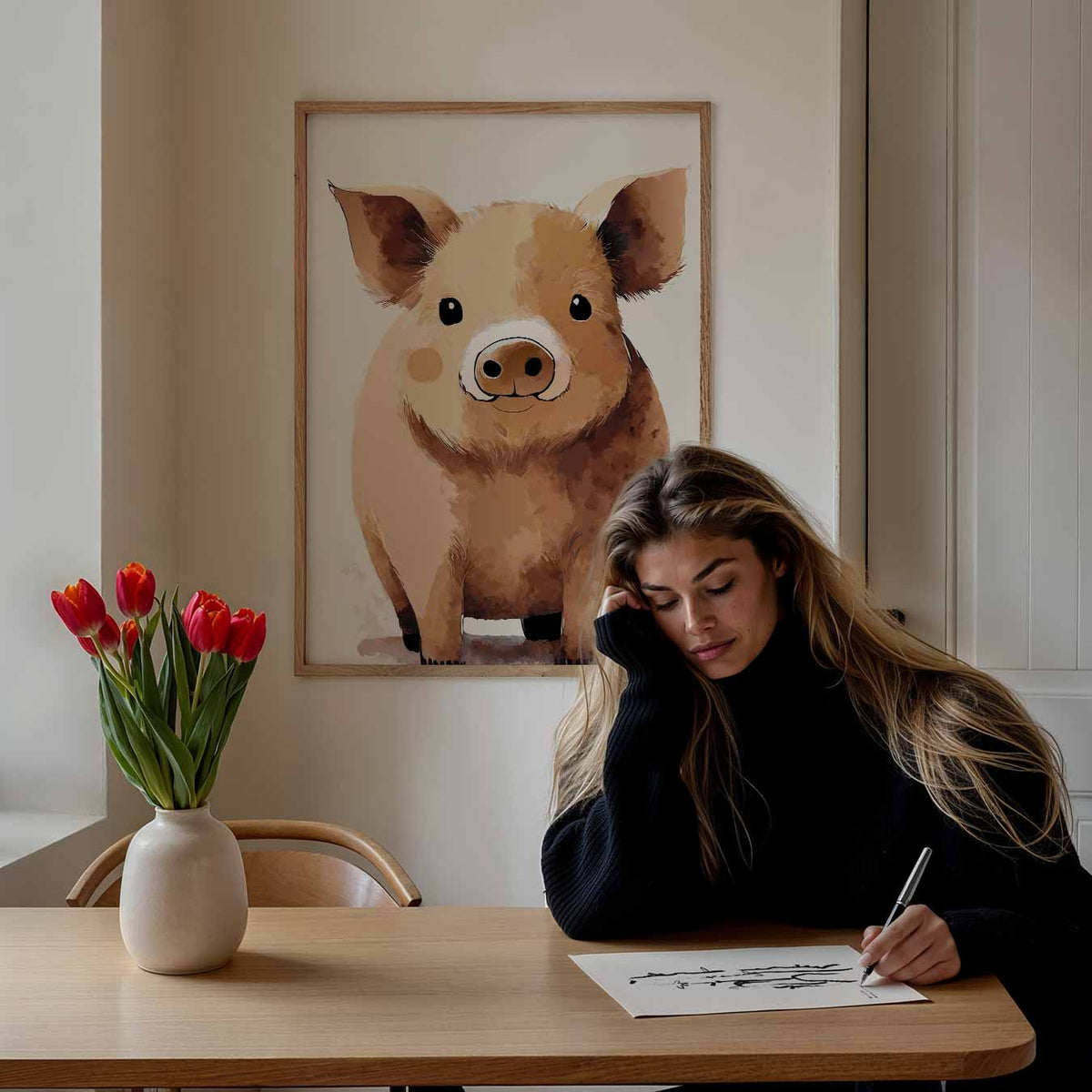 Schattige Varkensvriend – staande muurposter voor de kinderkamer