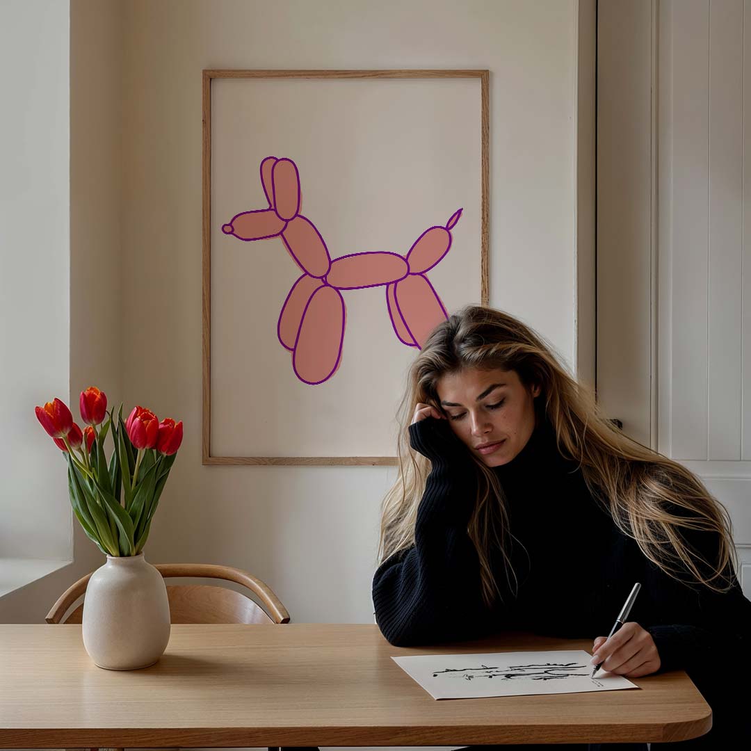 Speelse Ballonhond – staande muurposter met dierenthema