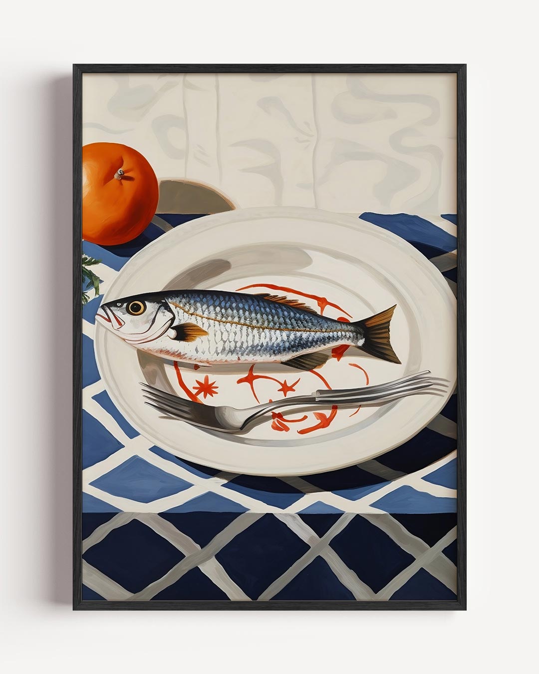 Mediterrane Stijl Vis en Sinaasappel – keuken portret poster als wanddecoratie