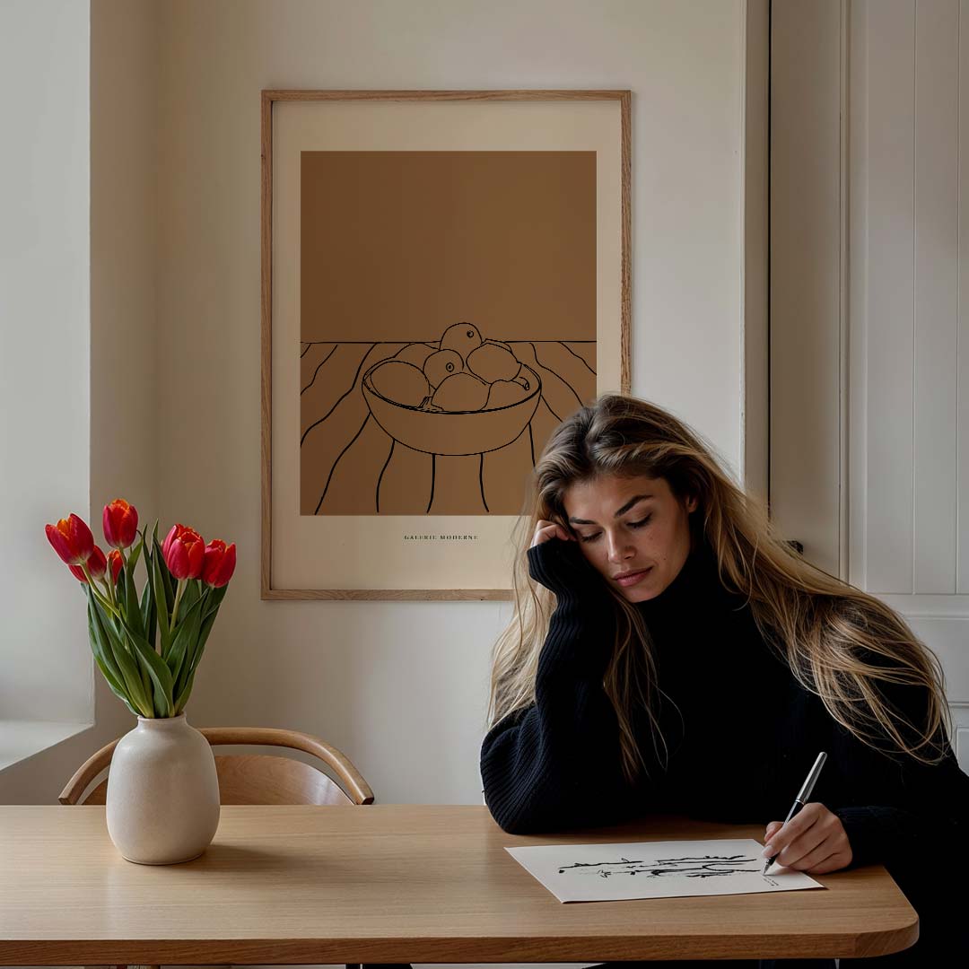 Stijlvolle Simpele Kom met Fruit – bloemen poster in staand formaat
