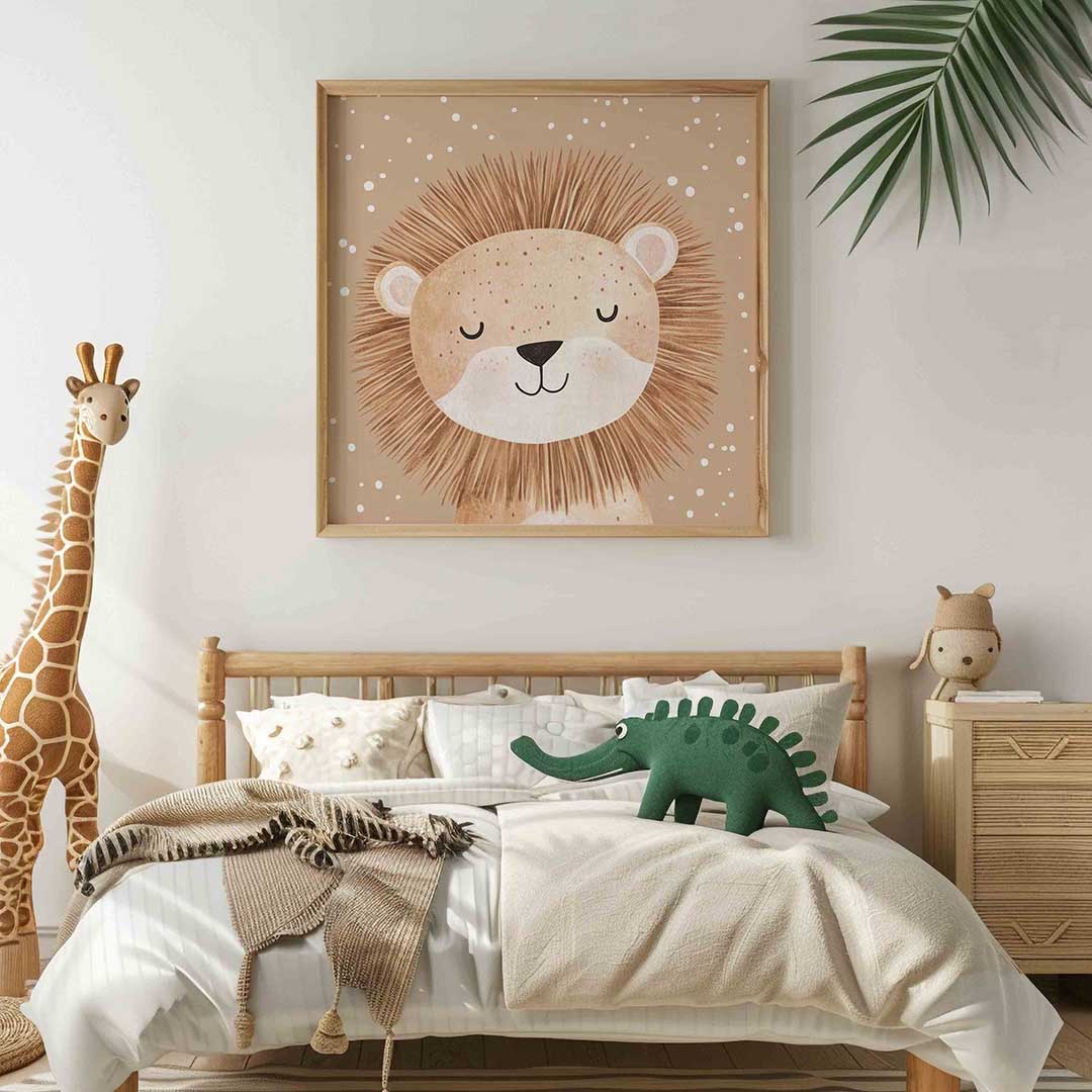 Slapende leeuw – vierkante kinderkamer wanddecoratie van WallArtistic