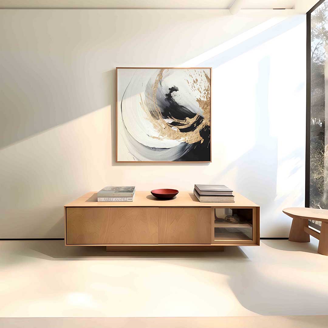 Abstracte zwart en goud – vierkante zachte abstracte wanddecoratie van WallArtistic