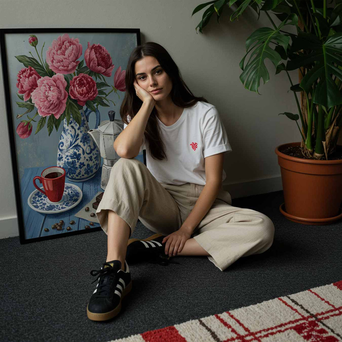 Bloemen en Koffie Stilleven – staande muurposter met bloemen
