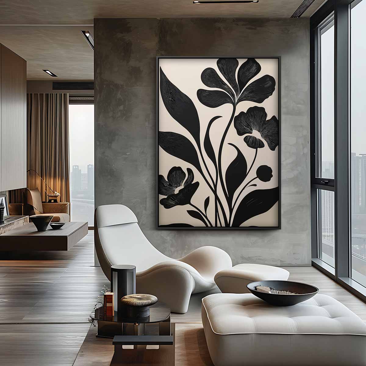 Bloemenpracht in Zwart-Wit – canvas wanddecoratie in portret formaat