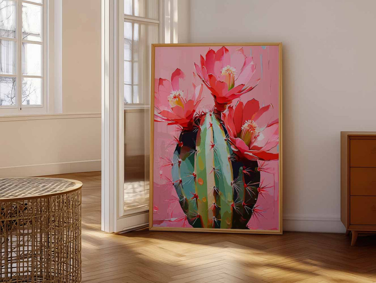 Bloeiende Cactus Kunstposter – vrolijke paasillustratie als portret poster