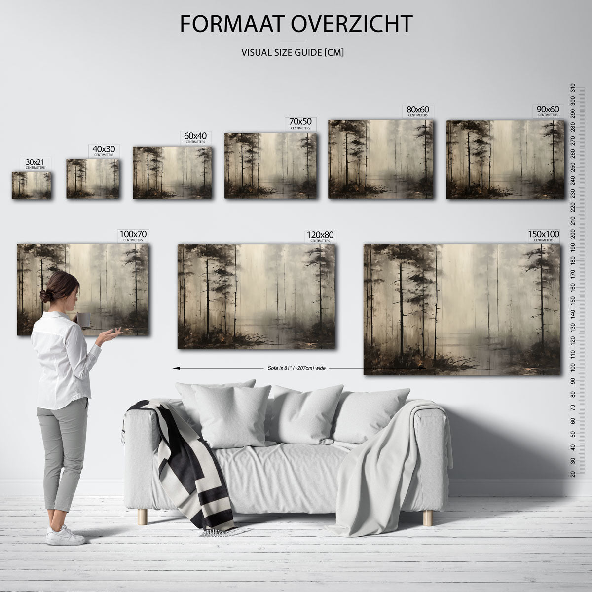 Bomen in mist – landscape muurposter met eigentijdse illustratie